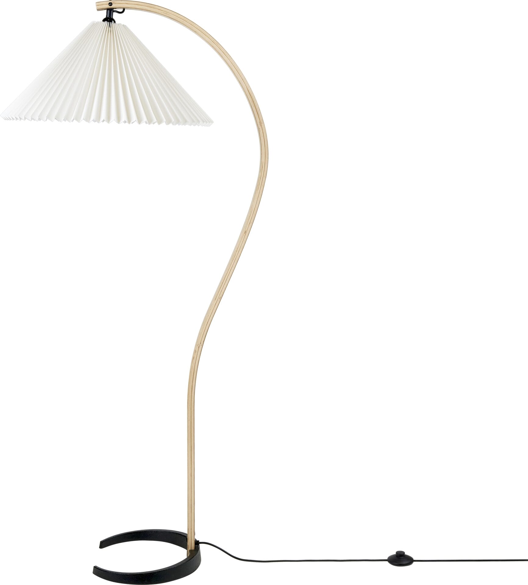 Timberline Floor Lamp, Shade: White Canvas, Stem Oak/Birch, Base Cast Iron