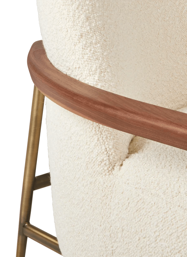 Sejour Lounge Chair, Fully Upholstered, Armrests, Barnum Fabric, American Walnut, Antique Brass Base - Image 3
