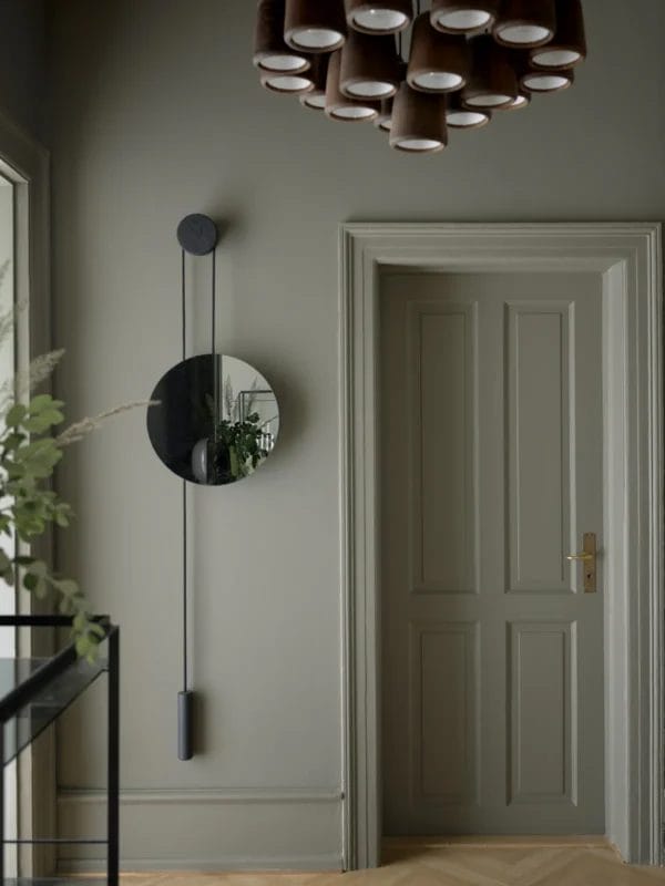 Rise and Shine Wall Mirror, Burned Oak w. Steel Weight
