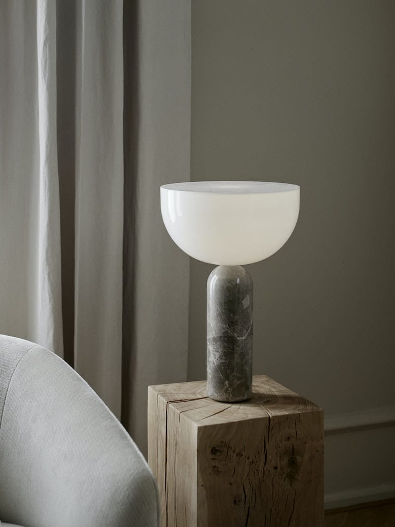 Kizu Table Lamp, Large, Gris Du Marais Marble w. White Acrylic