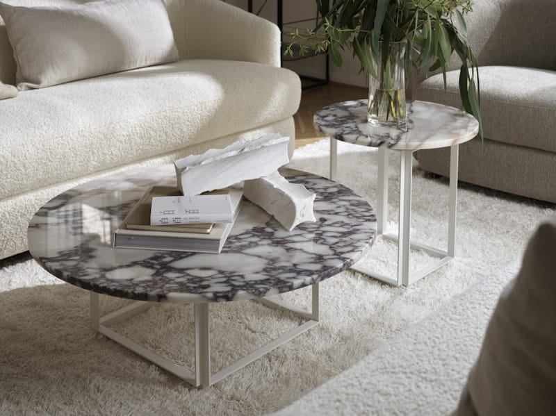 Florence Coffee Table, White Viola Marble, White frame, Ø90 cm - Image 2