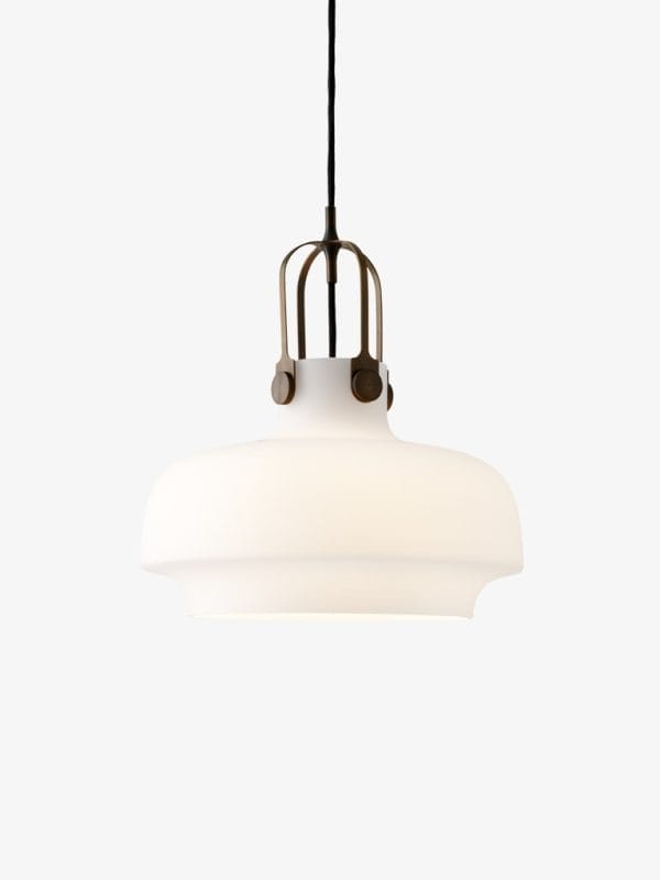 Copenhagen SC7 Pendant Light, Shade Satinized Opal Glass, Base Bronzed Brass