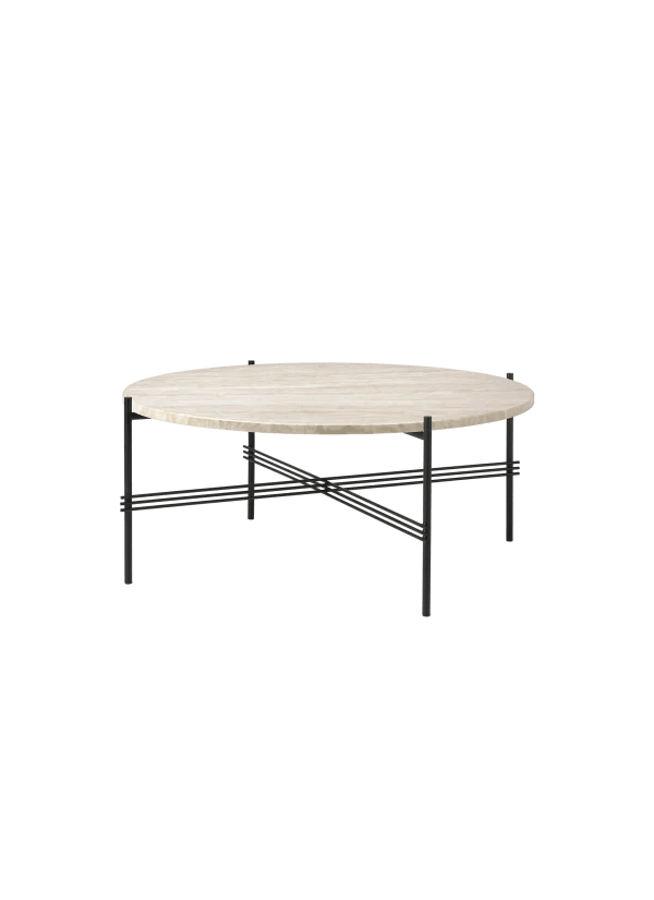 TS Coffee Table, Top Neutral White Travertine, Ø80 cm