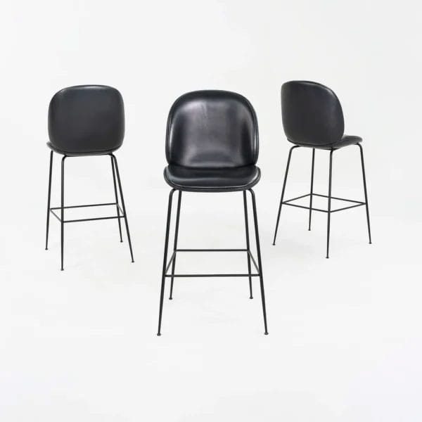 Beetle Bar Chair, Black Soft Leather-Fully Upholstered, Brass