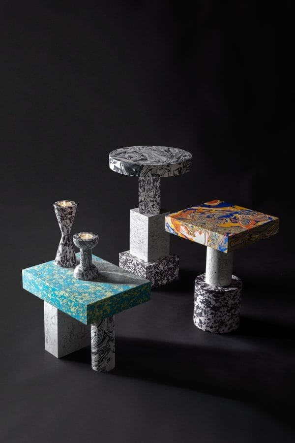 Swirl Side Table Small, Marble Powder, Resin - Image 3