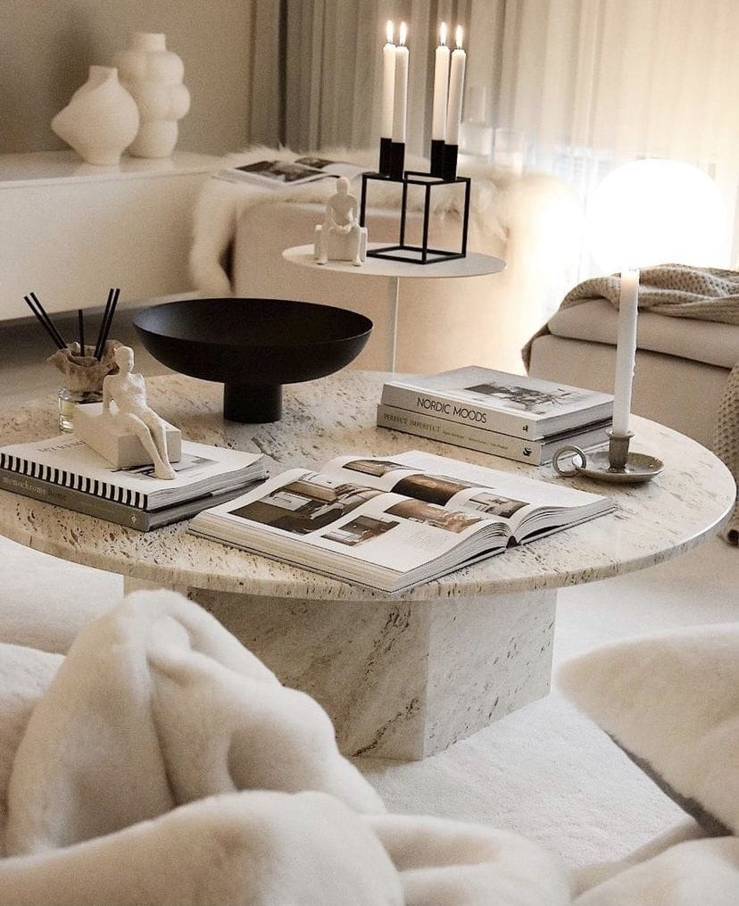 Epic Coffee Table – Neutral White Travertine, Round, Ø110 cm