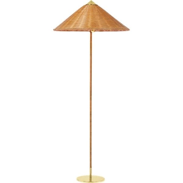 9602 Floor Lamp, Wicker Willow & Brass