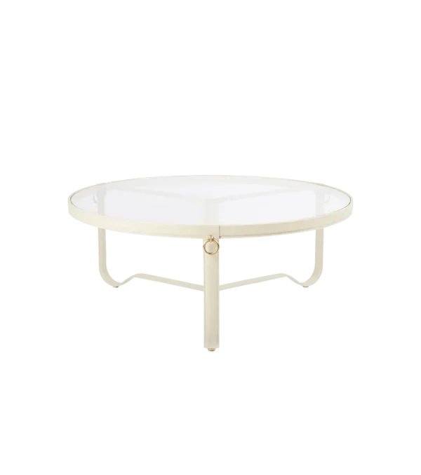 Adnet Coffee Table, Transparent Glass & Crema Leather