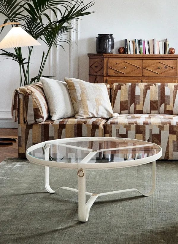 Adnet Coffee Table, Transparent Glass & Crema Leather - Image 2