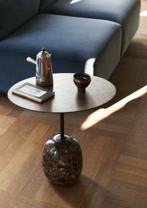 Lato Table LN9, Top Walnut, Base Emparador Marble, Oval