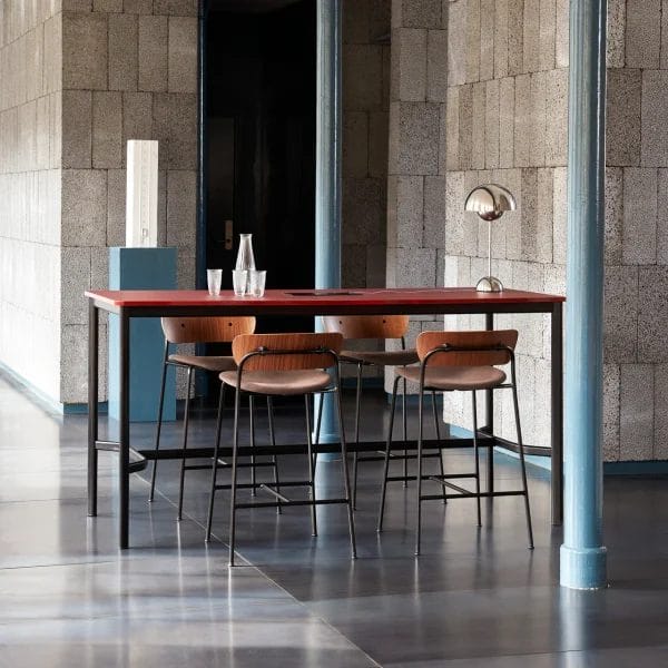 Pavilion Bar Chair AV10, Fab. Group. 3, Seat Upholstery, Black Base Walnut Walnut, Plastic, Brass Fitting, Vidar 333 - Image 2