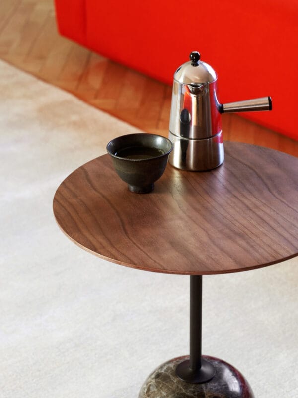 Lato Table LN8, Top Walnut, Base Emparador Marble, Round