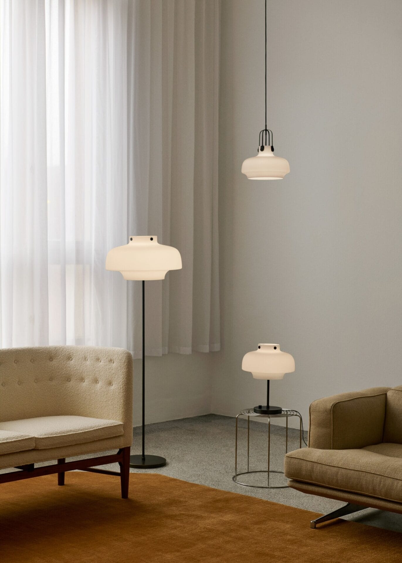 Copenhagen SC7 Pendant Light, Shade Satinized Opal Glass, Base Bronzed Brass