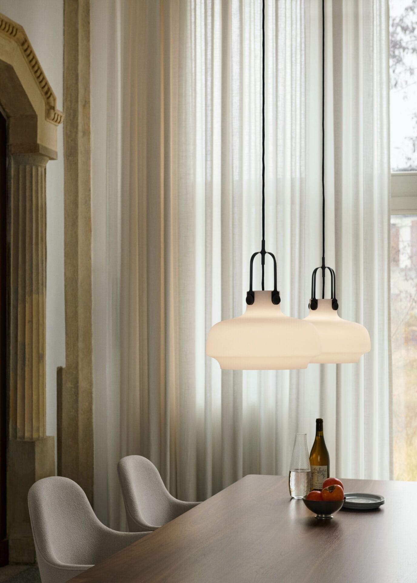 Copenhagen SC7 Pendant Light, Shade Satinized Opal Glass, Base Bronzed Brass