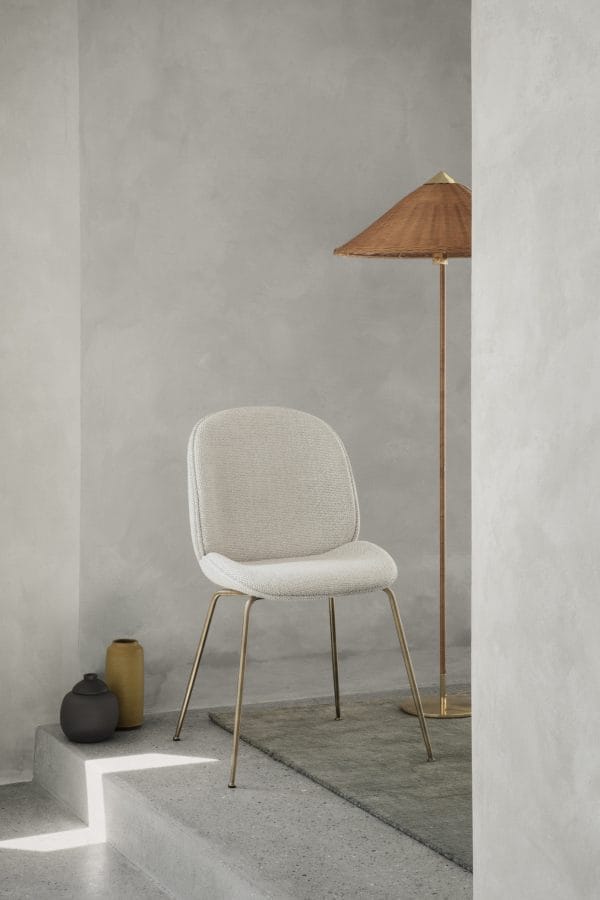 Beetle Dining Chair, Fully Upholstered Safire, Kvadrat Sahco (0007,Standard), Conic base,Antique Brass Base - Image 2