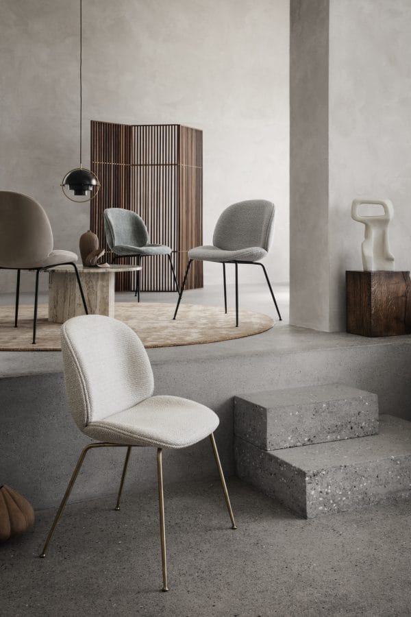 Beetle Dining Chair, Fully Upholstered Safire, Kvadrat Sahco (0007,Standard), Conic base,Antique Brass Base - Image 3
