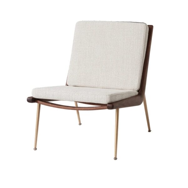 Boomerang Armchair, Cushion Set HM1, Loop Cream K5042/33, Base Walnut/Brass Legs