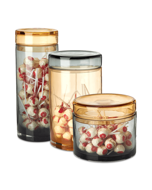 Caps & Jars, Brown (Set of 3), Large: Ø18 x H15 cm, Medium: Ø15 x H25 cm, Small: Ø12 x H30.5 cm - Image 2