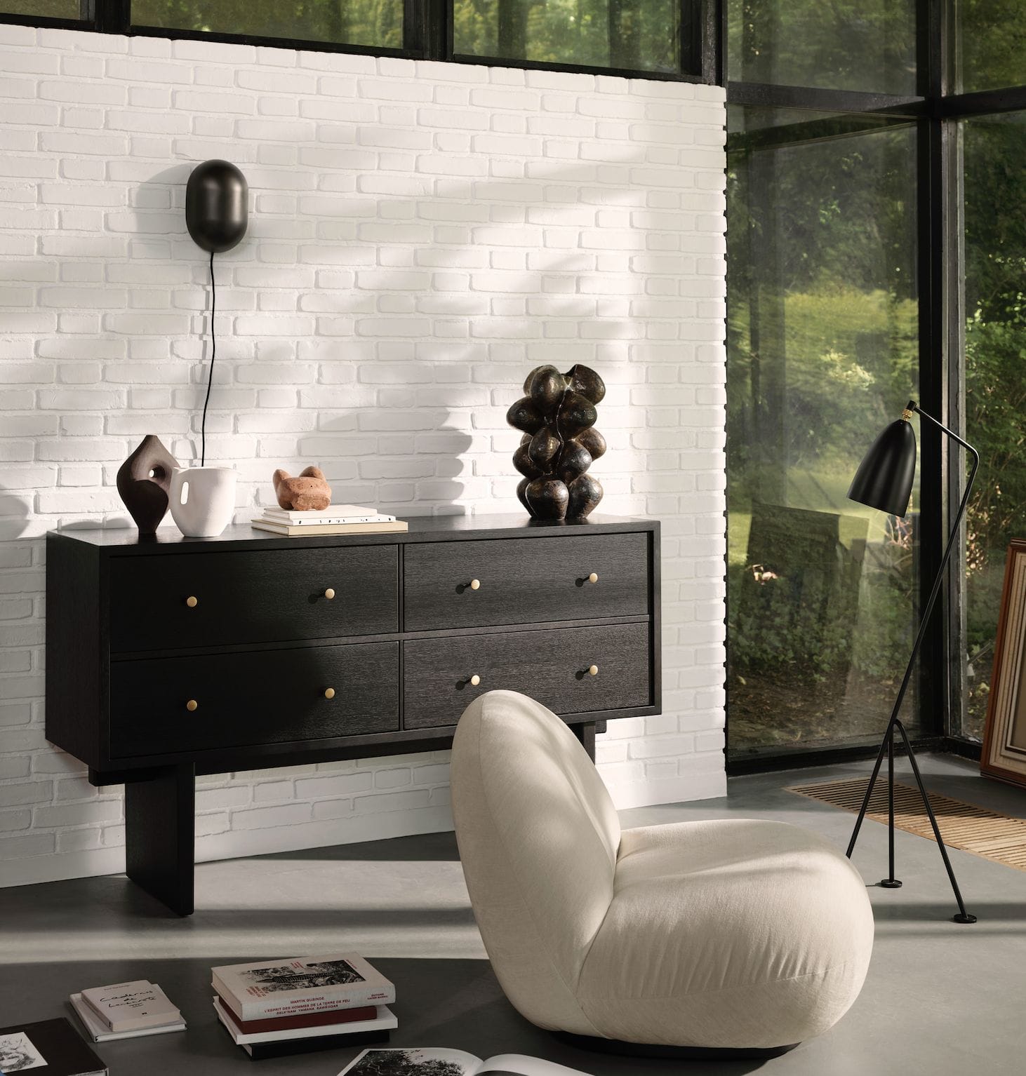 Pacha Lounge Chair, Fully Upholstered, No Swivel, JAB Chivasso Ascendent Group B, Base Pearl Gold