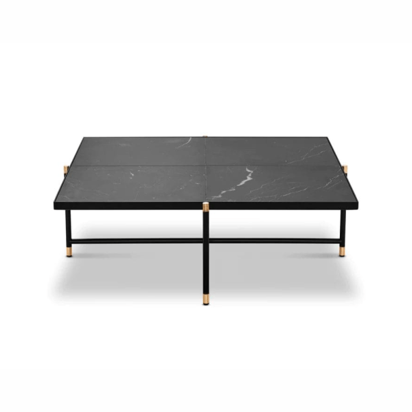 Coffee Table 90, Top: Set of Black Marble, Frame: Black/Brass, Square 45.7 cm