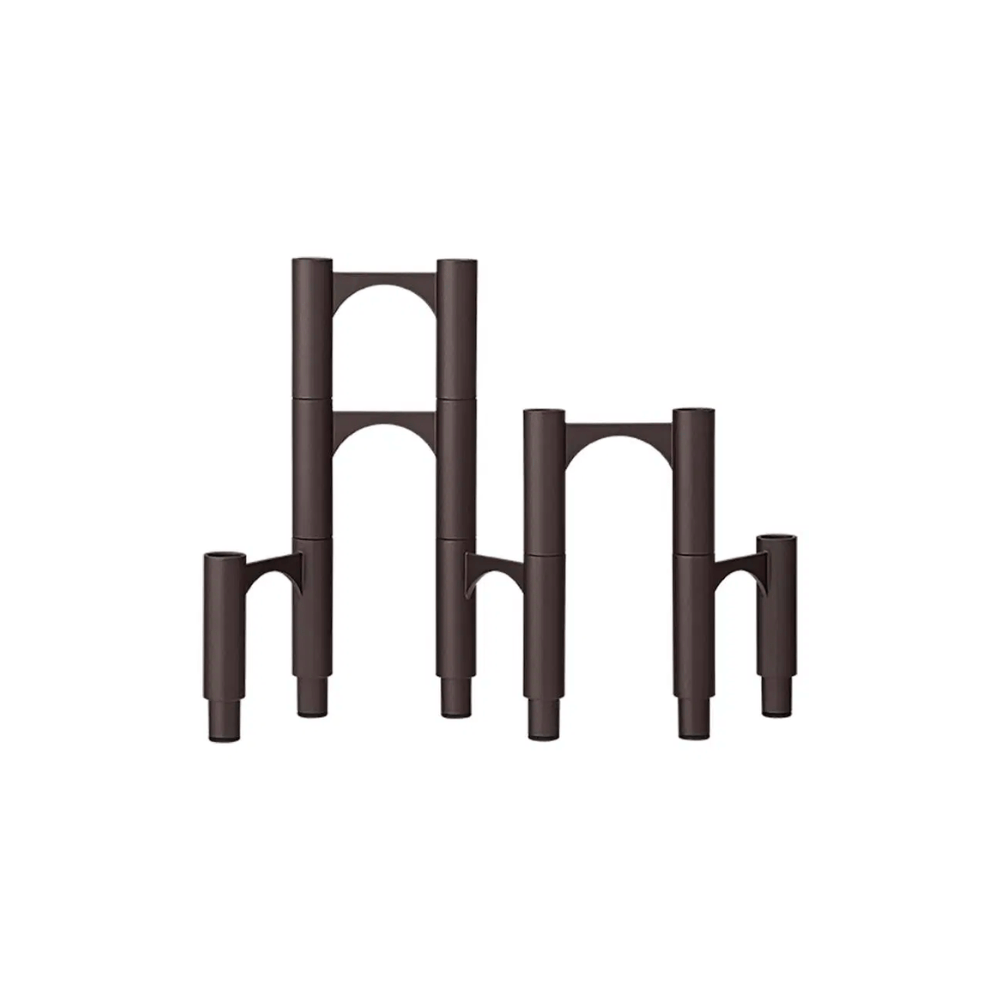 Compono Candle Holder Set/3, Brown, L12.6 x W2.8 x H12 cm