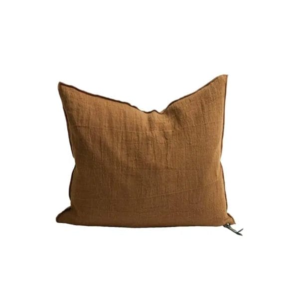 Crépon de Lin Lavé Cushion, Havane, 65 x 65 cm