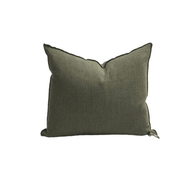 Crépon de Lin Lavé Cushion, Kaki, 50 x 50 cm