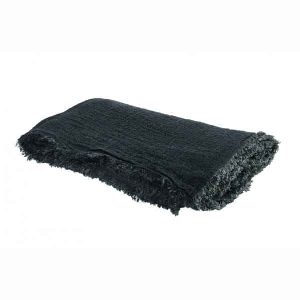 Crépon de Lin Lavé Fringed Plaid, Charbon, 160 x 250 cm