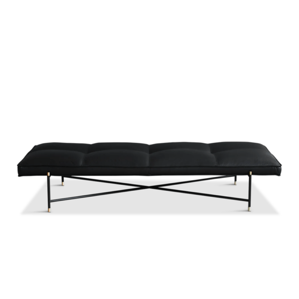 Daybed, Top: Black Leather, Frame: Black/Brass