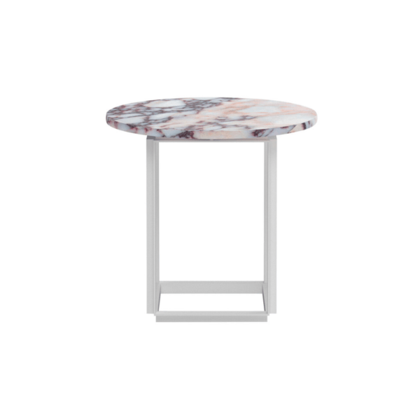 Florence Side Table, White Viola Marble, White Frame, Ø50 cm