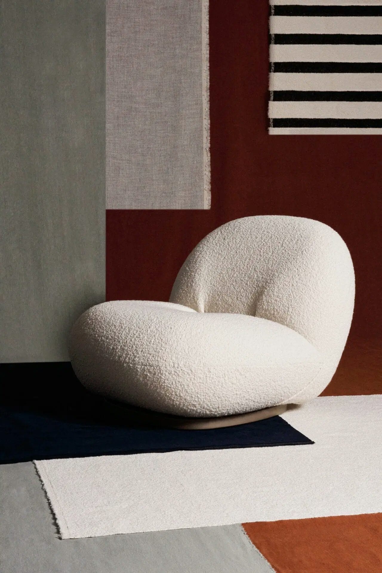 Pacha Lounge Chair, Fully Upholstered, Returning Swivel, Group. D, Front Karakorum, Dedar (001), Base Pearl Gold - Image 3