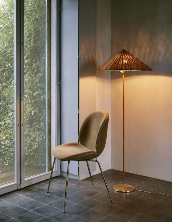 9602 Floor Lamp, Wicker Willow & Brass