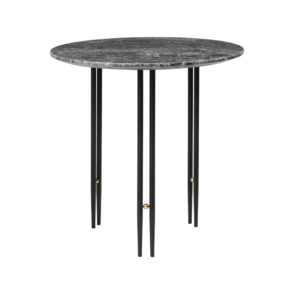 IOI Side Table, Grey Emperador Marble, Black Semi Matt Base, Round