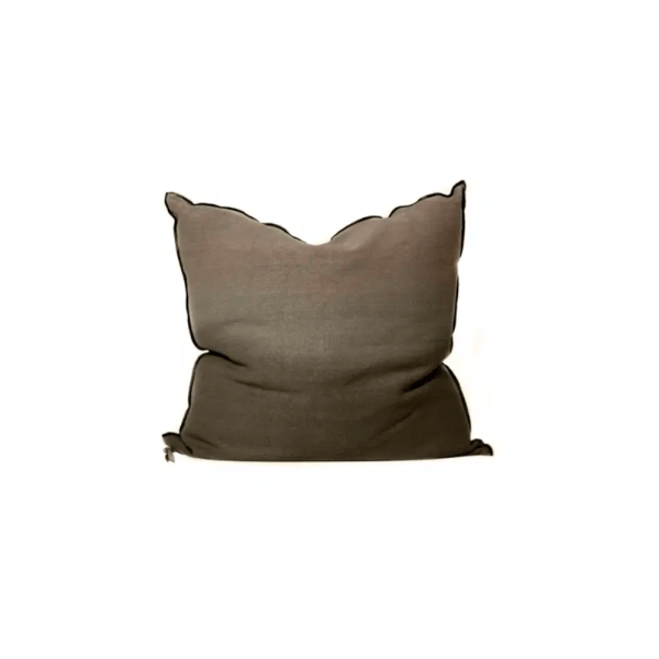 Lin Stone Washed (Black Line) Cushion, Kaki, 50 x 50 cm