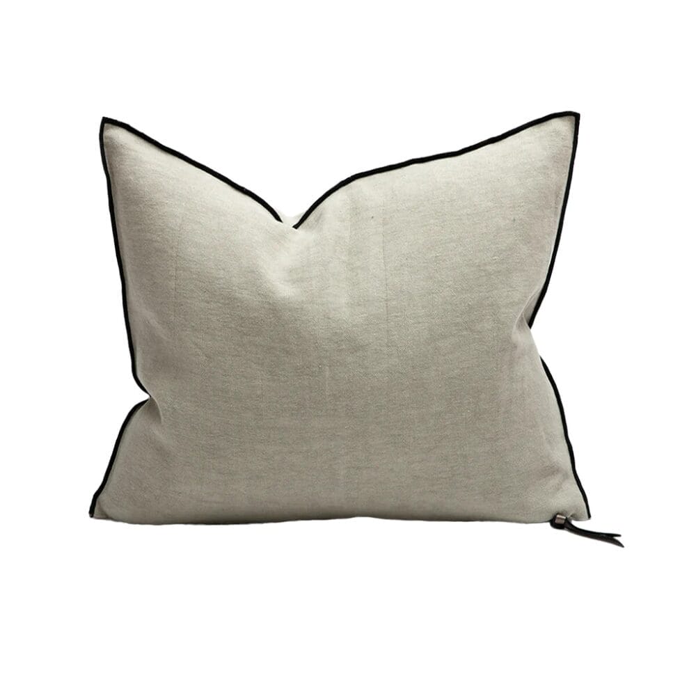 Lin Stone Washed (Black Line) Cushion, Naturel, 65 x 65 cm