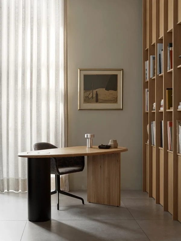 The Eclipse Desk Dark Oiled, Polished Oak with Black round steel columne - Image 3