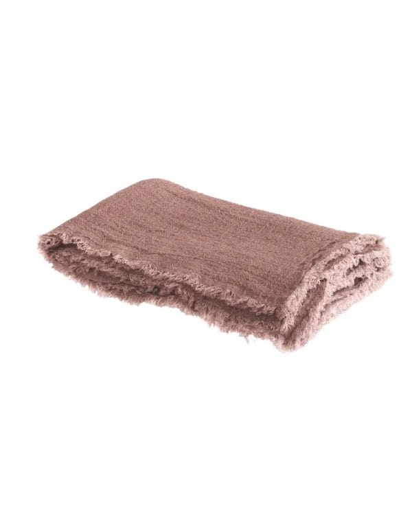 Crépon de Lin Lavé Fringed Plaid, Bois de Rose, 160 x 250 cm