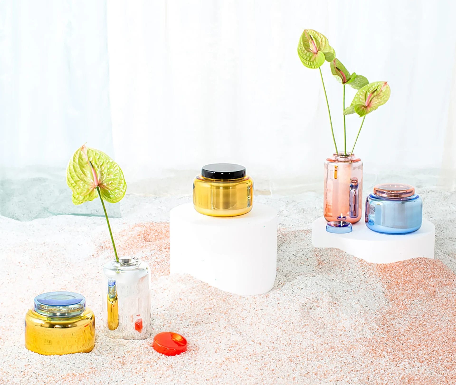 Container Low Jar, Orange and Blue