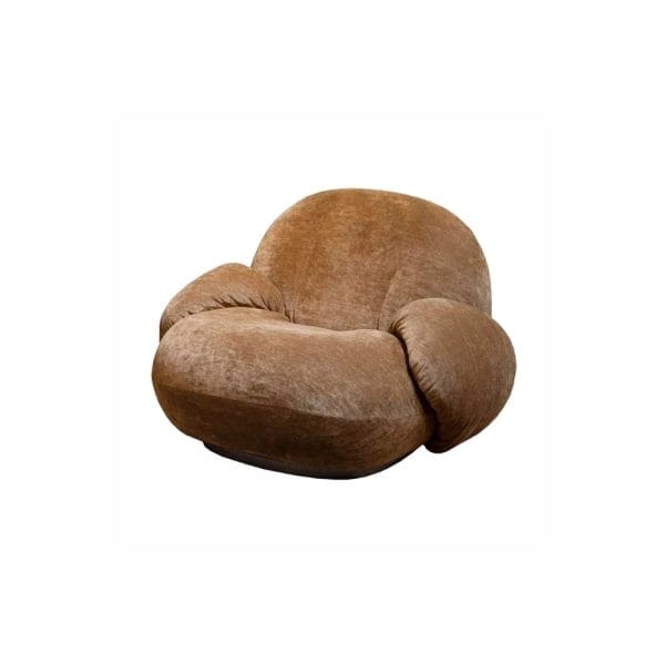 Pacha Lounge Chair With Armrest, Upholstered, Returning Swivel, Belsuede Special FR Dedar (003 Standard), Base Pearl Gold
