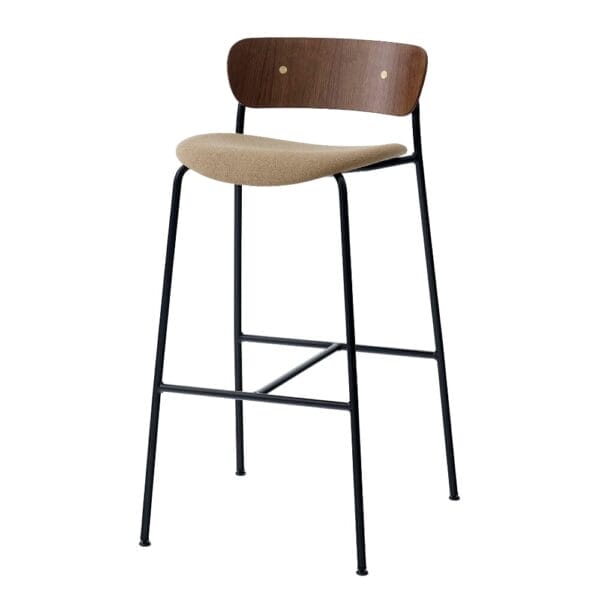 Pavilion Bar Chair AV10, Fab. Group. 3, Seat Upholstery, Black Base Walnut Walnut, Plastic, Brass Fitting, Vidar 333