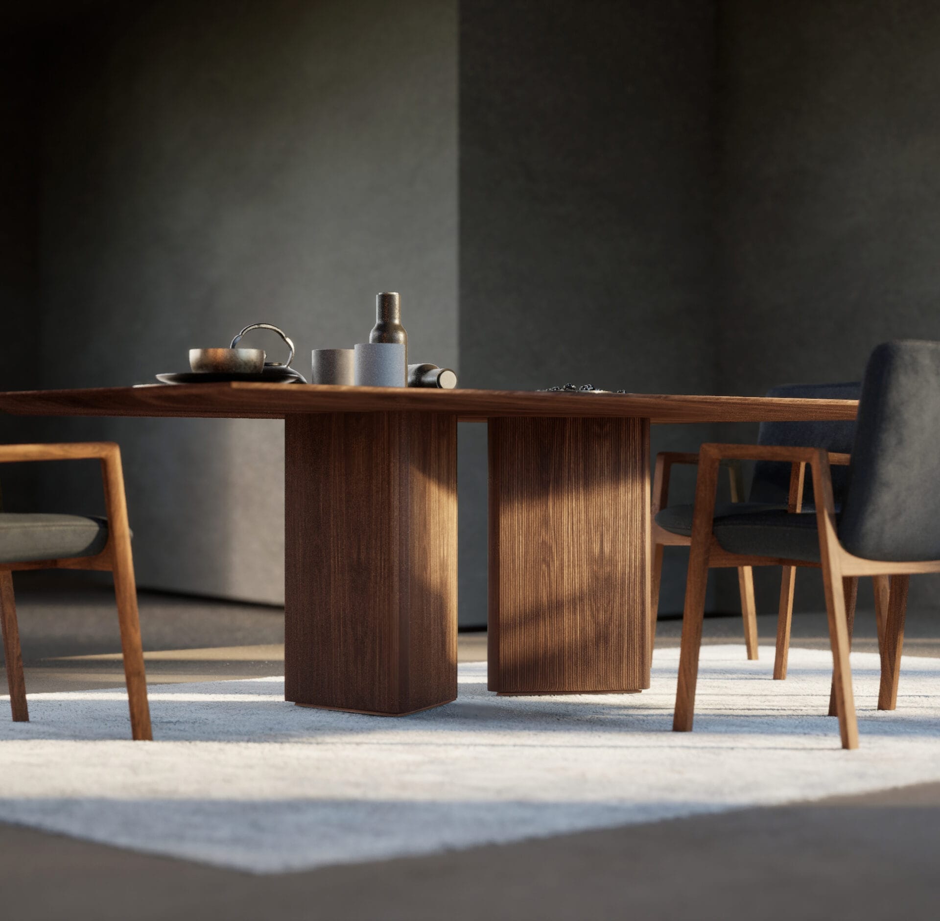 Revo Table, Noyer, Huilé(A1)Noce con nodi olio, Fresart sottile sulla base L260 x P110 x H75 cm - Image 3