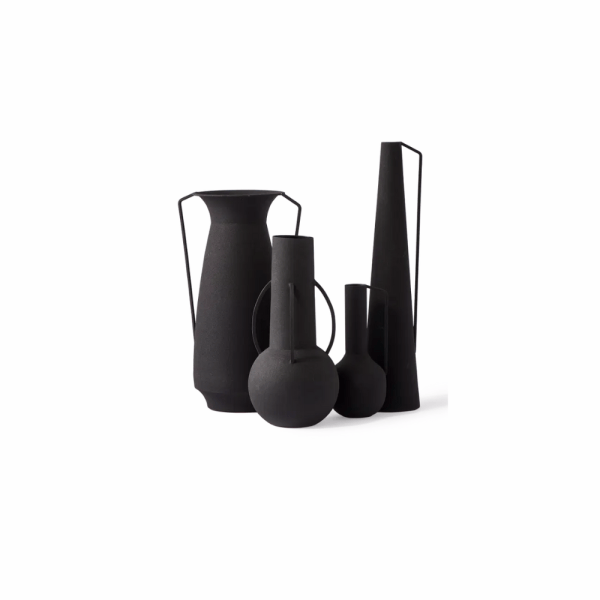 Roman Vases, Black (Set of 4), L25 x W17.5 x H42 cm, L11.5 x W11.5 x H52 cm, L11 x W11 x H25 cm, L17 x W17 x H34.5 cm