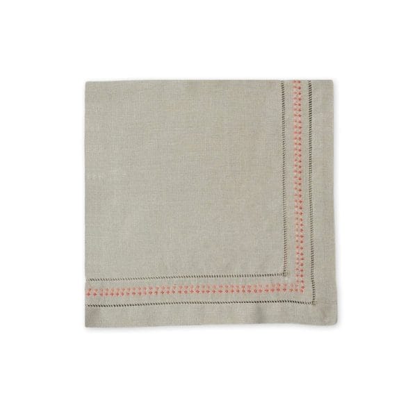 Shashiko Napkin, Taupe/Coral, 50 x 50 cm