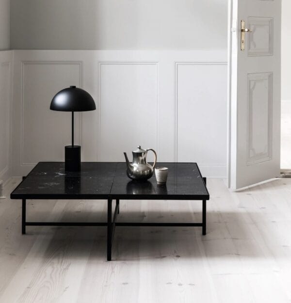 Coffee Table 90, Top: Set of Black Marble, Frame: Black/Brass, Square 45.7 cm