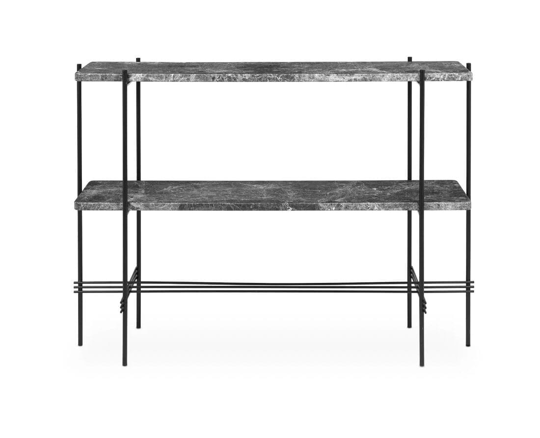 TS Console, 2 Racks, Top Grey Emperador Marble, Base Black