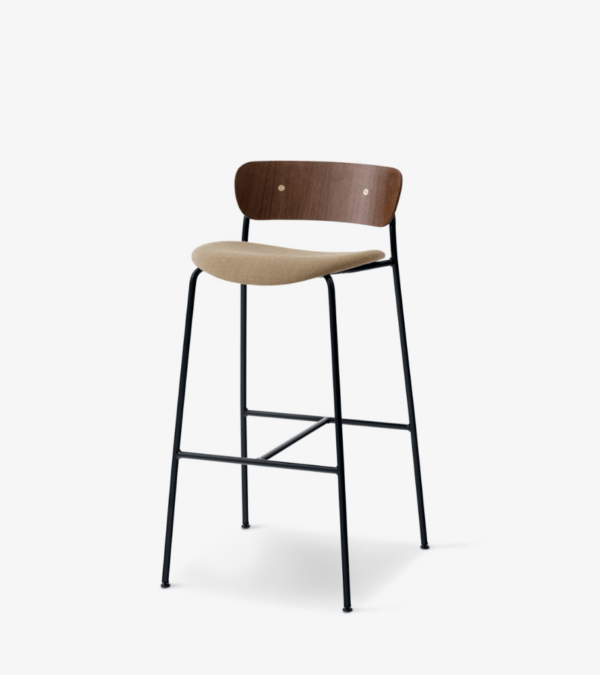 Pavilion Bar Chair AV10, Fab. Group. 3, Seat Upholstery, Black Base Walnut Walnut, Plastic, Brass Fitting, Vidar 333 - Image 2