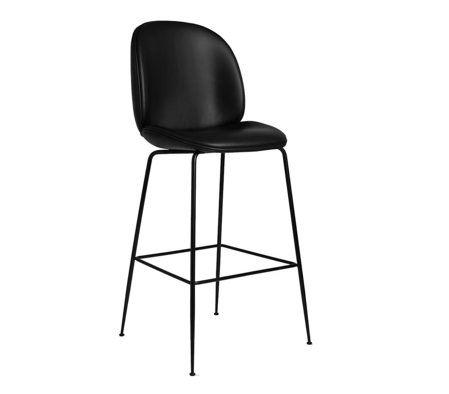 Beetle Bar Chair, Black Soft Leather-Fully Upholstered, Brass