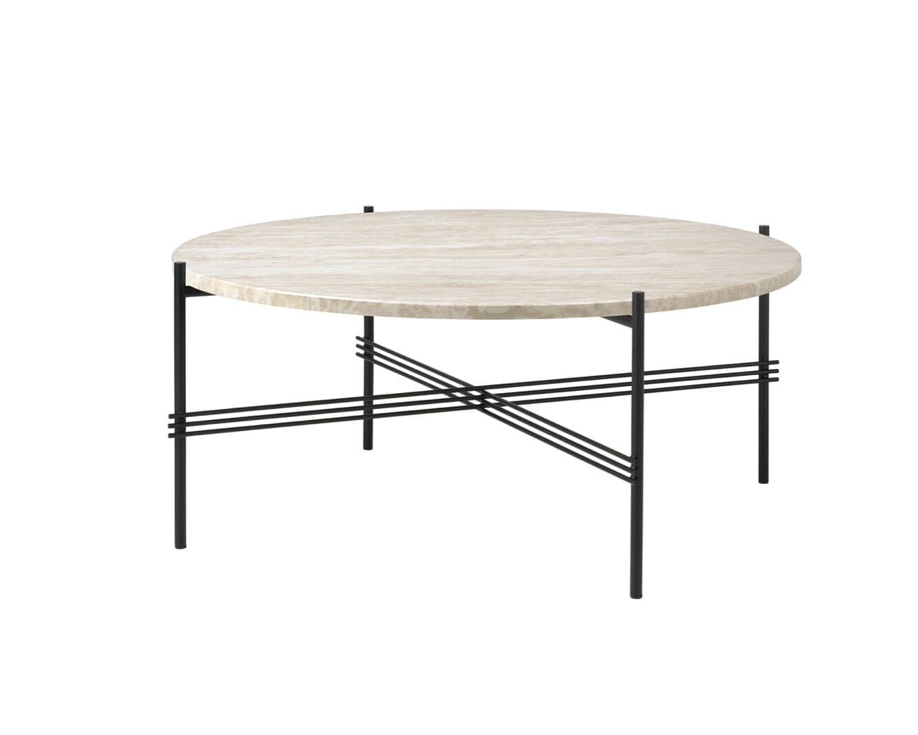 TS Coffee Table, Top Neutral White Travertine, Ø80 cm