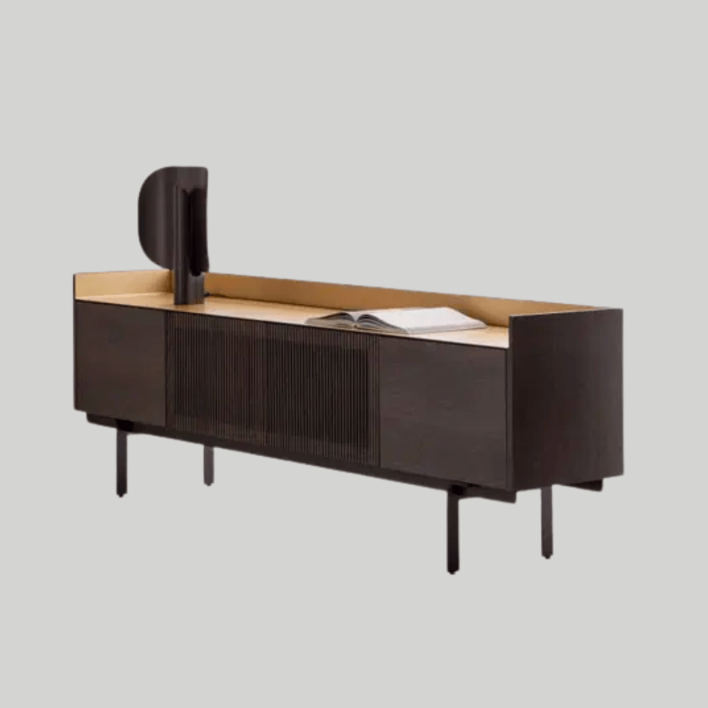 Stockholm Sideboard, 4 Doors, Special Colour, Bronze Aluminum, Grey Stained Oak