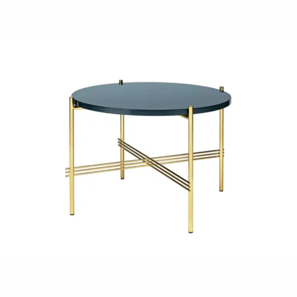 TS Coffee Table, Top Grey Blue Glass, Ø55 cm